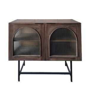 Image 11: Wooden sideboard with textured glass arched doors and metal leg frame